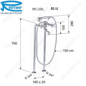 Cмеситель для ванны напольный Remer Liberty 01LI Хром