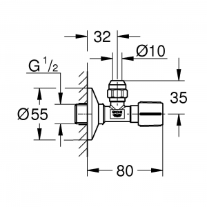 Вентиль угловой 1/2″-3/8″ для подключения смесителей GROHE 22037000 Хром