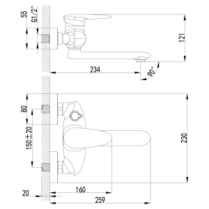 Cмеситель для ванны Lemark Status LM4414C Chrome