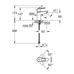 Смеситель для раковины GROHE BauLoop, гладкий корпус, размер S, 23337001 Хром