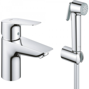 Набор GROHE BauEdge: смеситель для раковины и гигиенический душ с настенным держателем 23757001 Хром