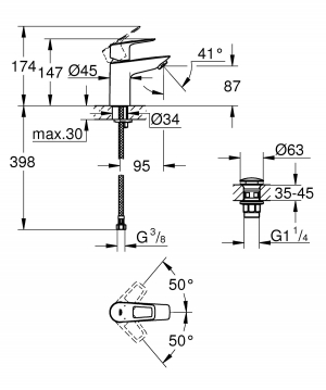 Смеситель для раковины GROHE BauLoop, размер S, 23879001 Хром