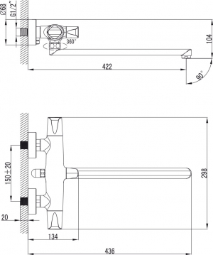 Смеситель для ванны Kaiser Suer 46155 Chrome