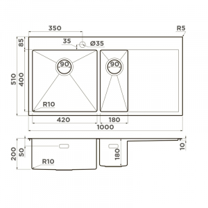 Кухонная мойка Omoikiri Akisame 100-2-IN-L 4973544 Нержавеющая сталь