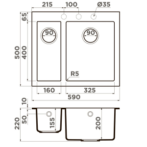 Кухонная мойка Omoikiri Bosen 59-2-BL 4993149 Черный