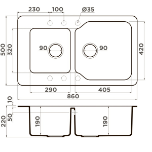 Кухонная мойка Omoikiri Maru 86-2-BL 4993284 Черный