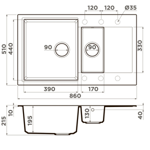 Кухонная мойка Omoikiri Daisen 86-2-BE 4993471 Ваниль