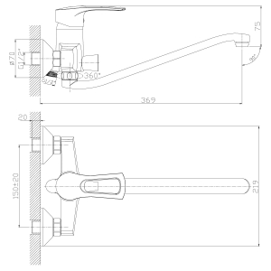 Cмеситель для ванны Rossinka T40-34 Хром