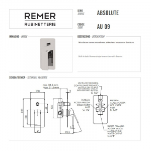 Смеситель для душа встраиваемый Remer Absolute AU09KBDO Золото
