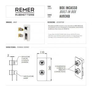 Смеситель для душа встраиваемый Remer Absolute AU93KBDO Золото