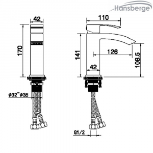 Cмеситель для раковины Hansberge CUBITO H1077W Белый\Хром