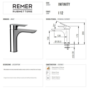 Cмеситель для раковины Remer Infinity I12BO Белый