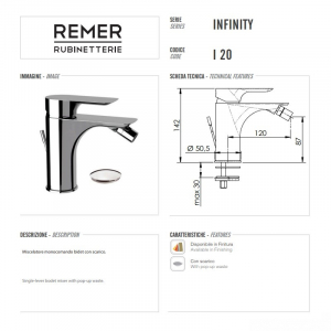 Cмеситель для биде Remer Infinity I20NPO Никель брашированный