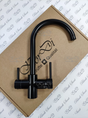 Черный смеситель для кухни с подключением к фильтру KorDi Black Night KD 3108-L045 Black Matt