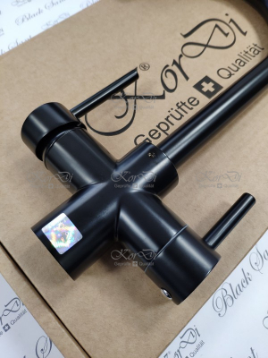 Черный смеситель для кухни с подключением к фильтру KorDi Black Night KD 3108-L045 Black Matt