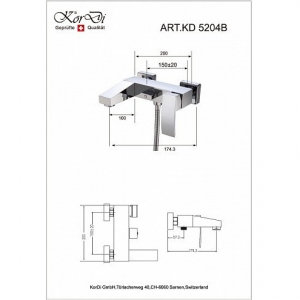 Черный смеситель для ванны и душа KorDi Black Line Edition KD 5204B-D46 Черный
