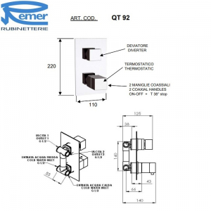 Смеситель для душа встраиваемый Remer Qubika Thermo QT92 Хром