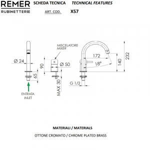 Cмеситель для раковины Remer X Style X57NP Никель брашированный