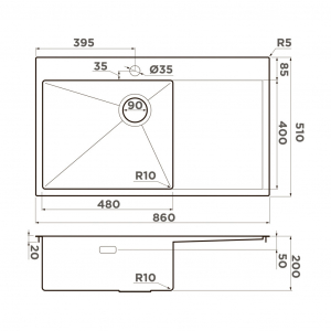 Кухонная мойка Omoikiri Akisame 86 SIDE LG-L 4997045 Светлое золото