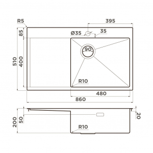 Кухонная мойка Omoikiri Akisame 86 SIDE LG-R 4997046 Светлое золото