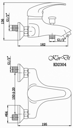 Черный смеситель для ванны и душа KorDi Black Line Edition KD 2304-C6 Черный