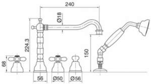 Смеситель на борт ванны Migliore Princeton Plus ML.PRP-8080 BR