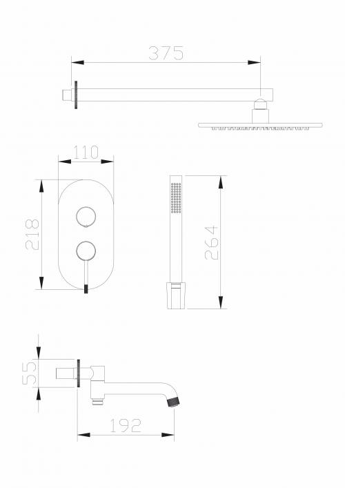 Смеситель встраиваемый для душа с 3-функ. HansenPRO HL36098-P Графит