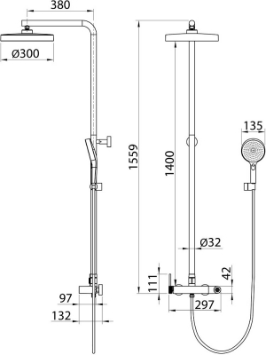Душевая система Elghansa Radiant XQ 2347281-2R-Gun однорычажная с ABS верхним душем 300 мм Воронёная сталь