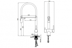 Cмеситель для кухни с гибким изливом AltroBagno Flusso 050206 BC Медный